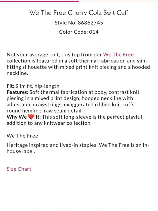 Free People We the Free Cherry Cola Swit Cuff Thermal with Hood - Picture 10 of 10